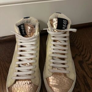 P448 Rose Gold and Cream Sneakers High-Top Style